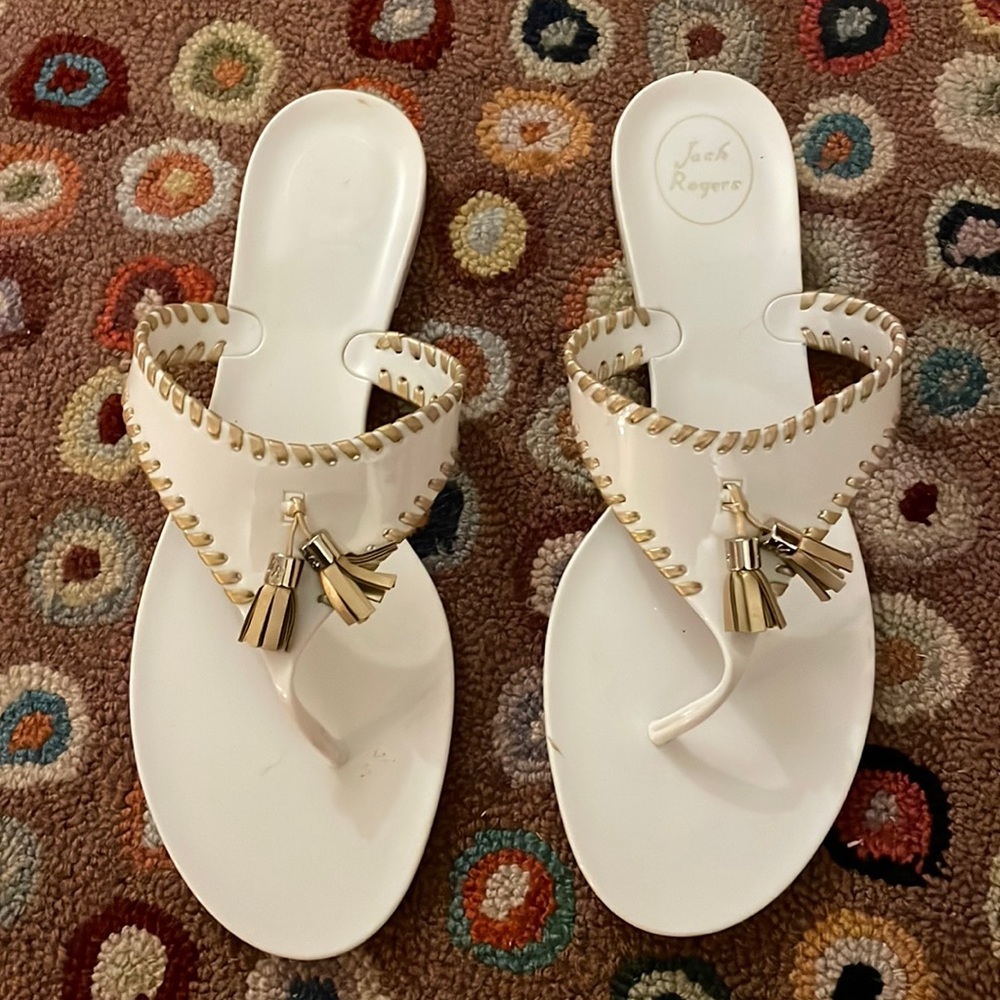 White with gold trim Jack Rogers sandals